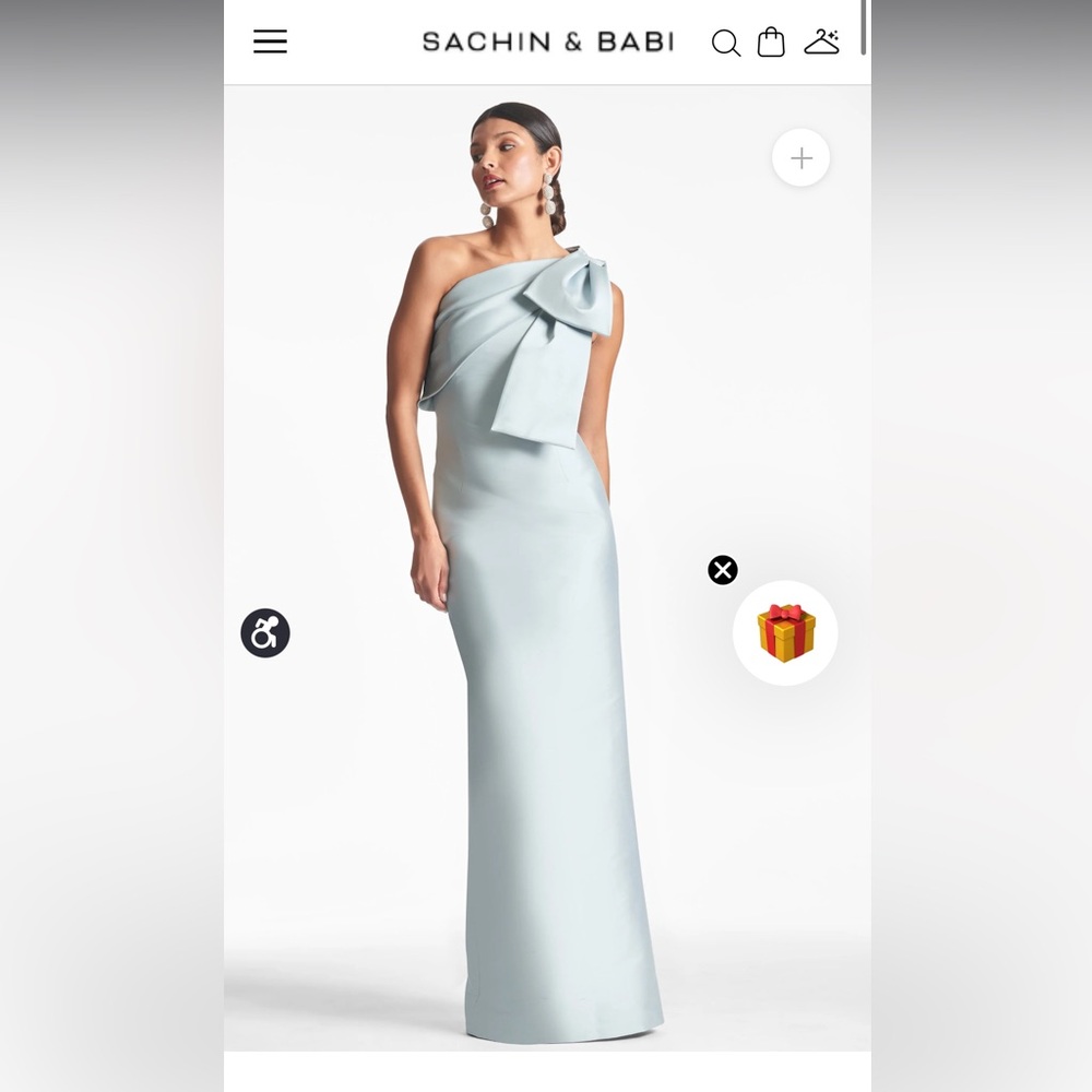 Sachin + Babi One-Shoulder Bow Gown in Light Blue